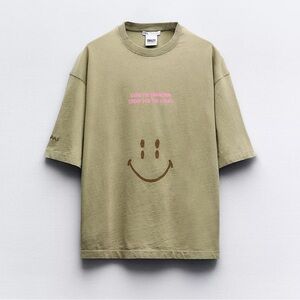 Zara Khaki Smiley Originals T-Shirt